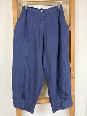 NWT Lands Downunder Blue Stretchy Waist Linen Crop Harem Pants #1392 Size XL